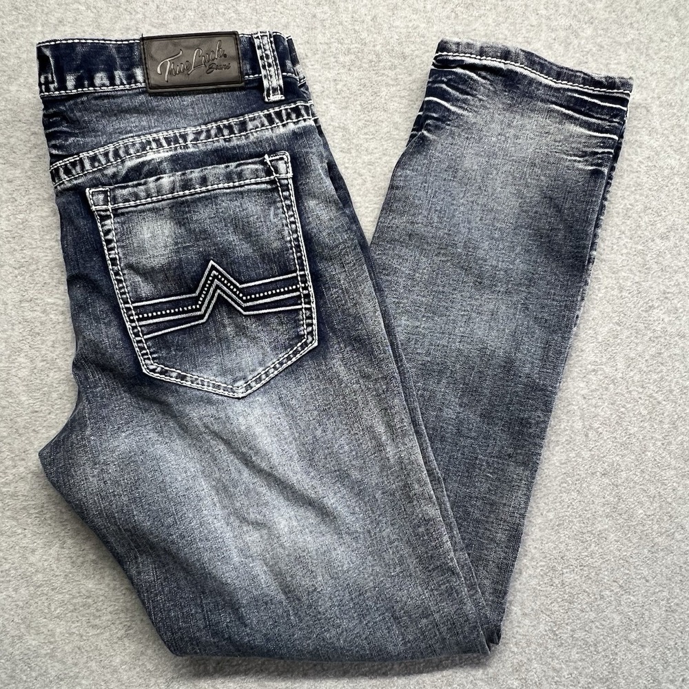True Luck Men's Jeans 34x32 Blue Denim Straight Western Style Wide Stitch
